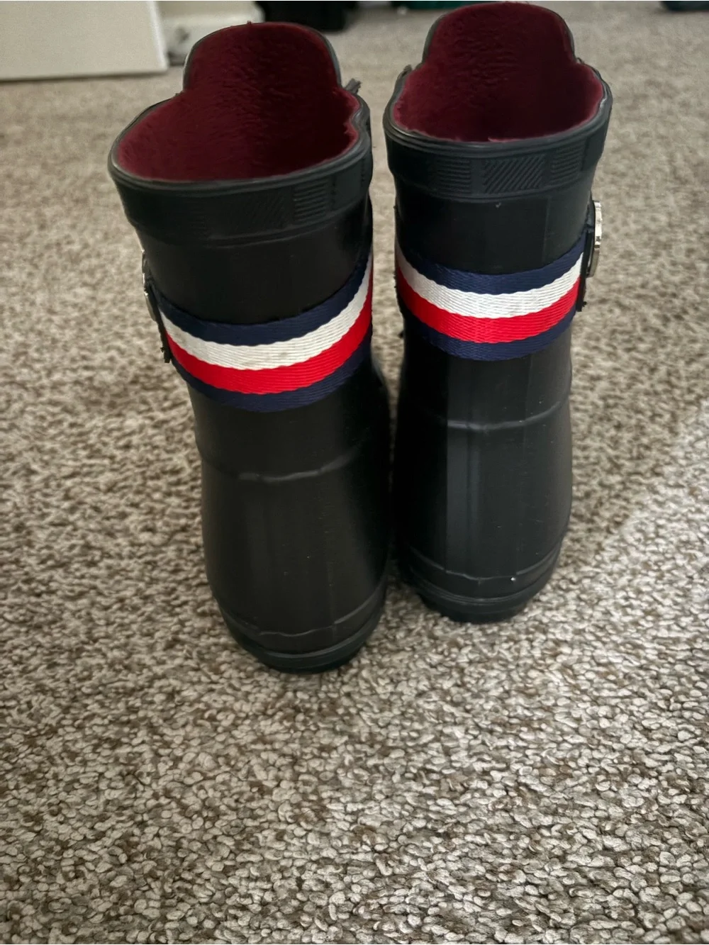Tommy Hilfiger Black Women’s Rain Boots with Maroon Lining